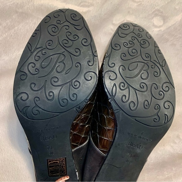 NEW Brighton Beau Mules Sz 7.5 Italy Patent Leather Olive Bronze Crocodile - Picture 7 of 16